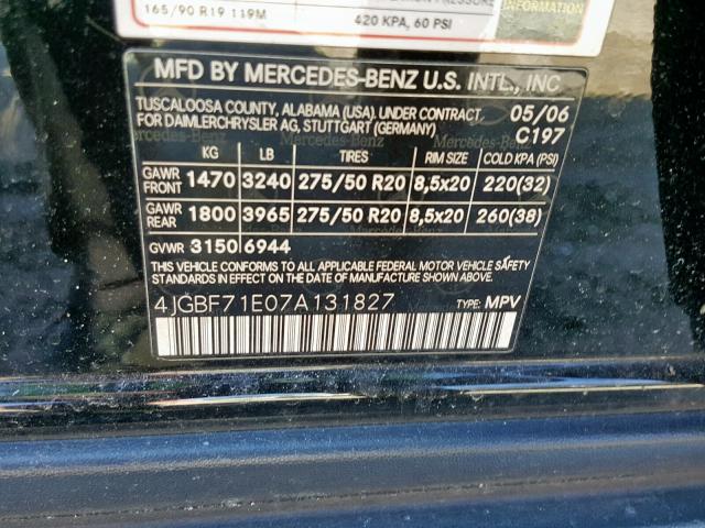 4JGBF71E07A131827 - 2007 MERCEDES-BENZ GL 450 4MA BLACK photo 10