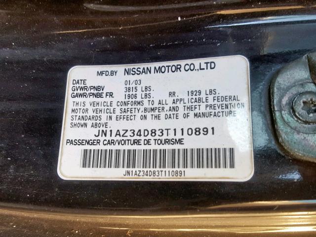 JN1AZ34D83T110891 - 2003 NISSAN 350Z COUPE BLACK photo 10