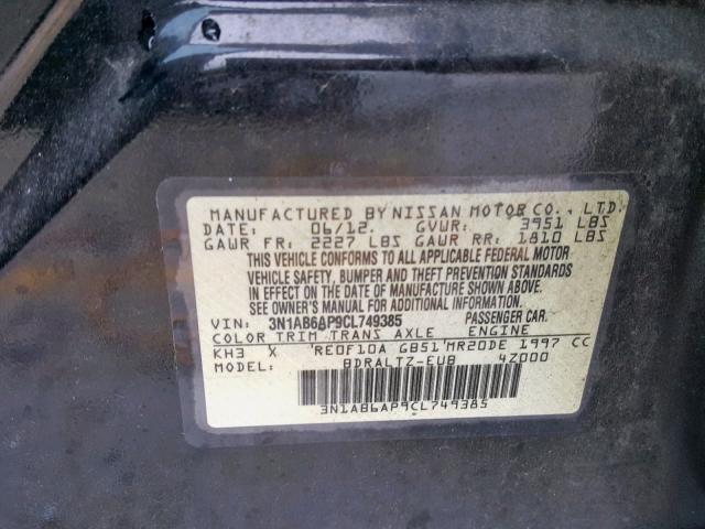 3N1AB6AP9CL749385 - 2012 NISSAN SENTRA 2.0 BLACK photo 10