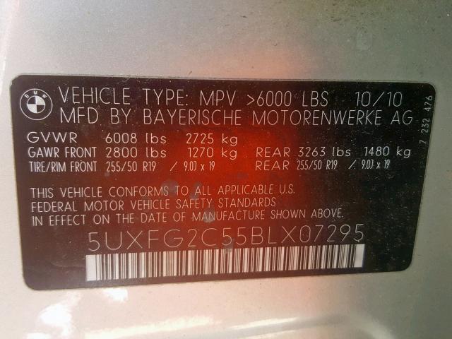 5UXFG2C55BLX07295 - 2011 BMW X6 XDRIVE3 GOLD photo 10