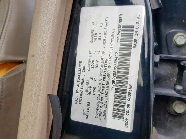 1YVGF22D8W5758442 - 1998 MAZDA 626 ES BLACK photo 10