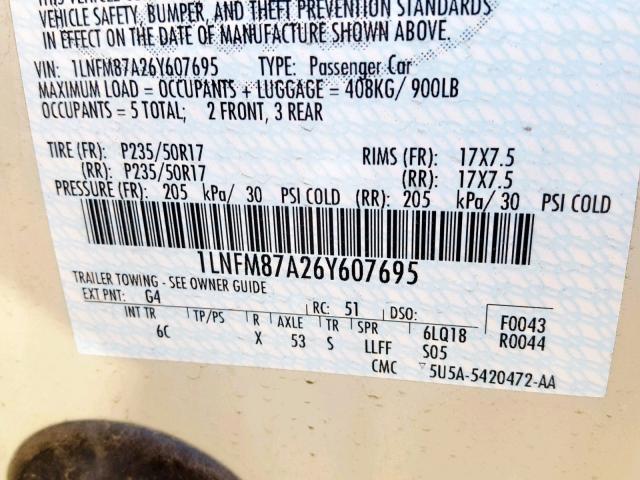 1LNFM87A26Y607695 - 2006 LINCOLN LS CREAM photo 10