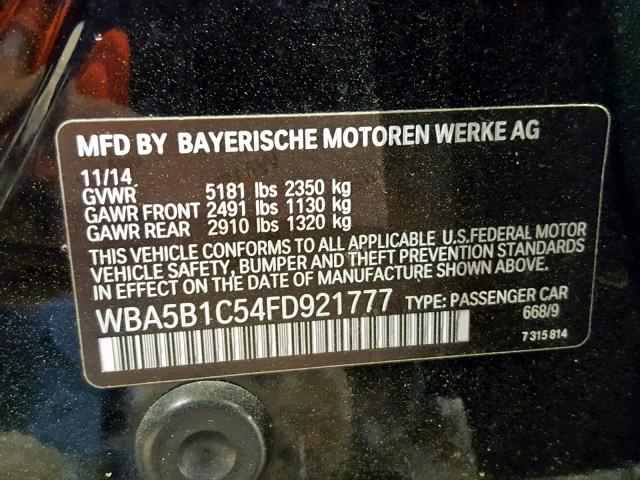 WBA5B1C54FD921777 - 2015 BMW 535 I BLACK photo 10