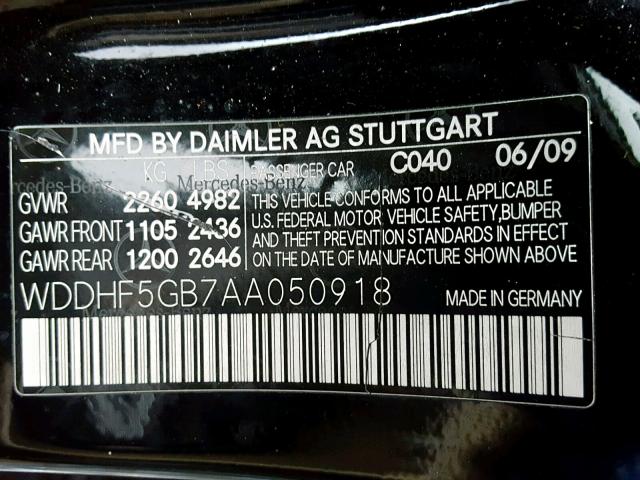 WDDHF5GB7AA050918 - 2010 MERCEDES-BENZ E 350 BLACK photo 10