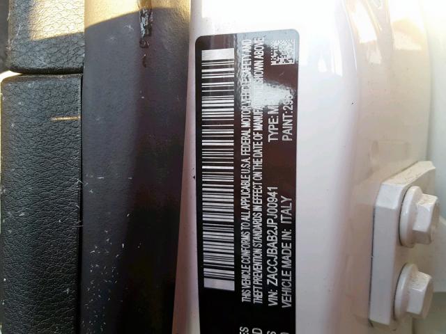 ZACCJBAB2JPJ00941 - 2018 JEEP RENEGADE S თეთრი ფოტო 10