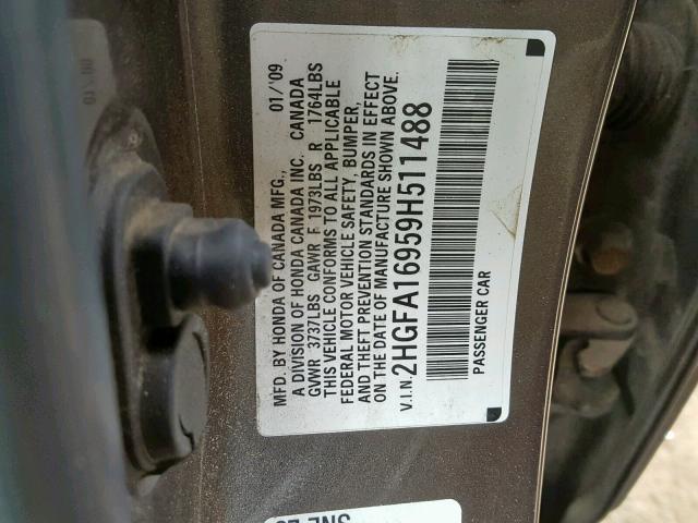 2HGFA16959H511488 - 2009 HONDA CIVIC EXL BROWN photo 10