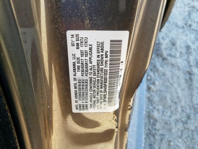 5FNRL5H49FB001032 - 2015 HONDA ODYSSEY EX  photo 10