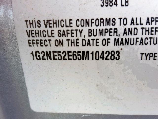 1G2NE52E65M104283 - 2005 PONTIAC GRAND AM S SILVER photo 10