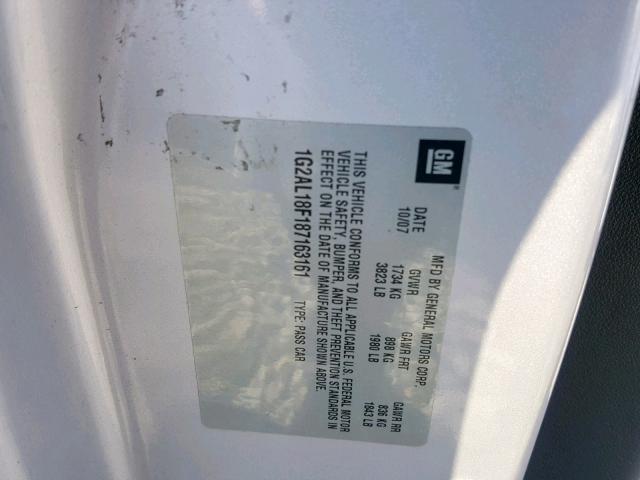 1G2AL18F187163161 - 2008 PONTIAC G5 GRAY photo 10