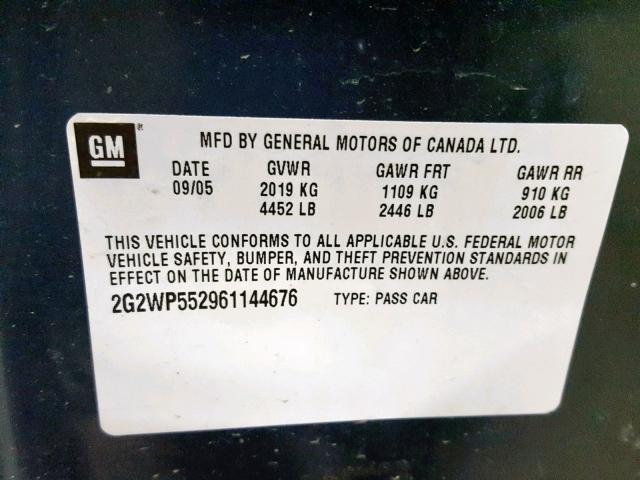 2G2WP552961144676 - 2006 PONTIAC GRAND PRIX BLUE photo 10