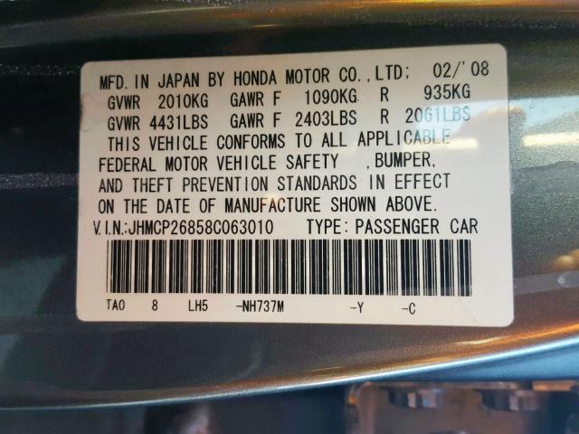 JHMCP26858C063010 - 2008 HONDA ACCORD EXL  photo 10