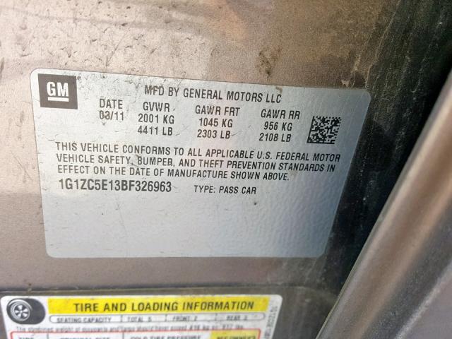 1G1ZC5E13BF326963 - 2011 CHEVROLET MALIBU 1LT BROWN photo 10