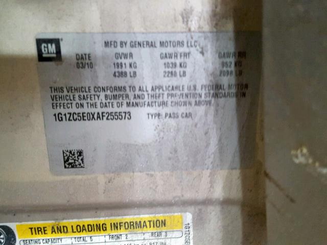 1G1ZC5E0XAF255573 - 2010 CHEVROLET MALIBU 1LT 金色 照片 10