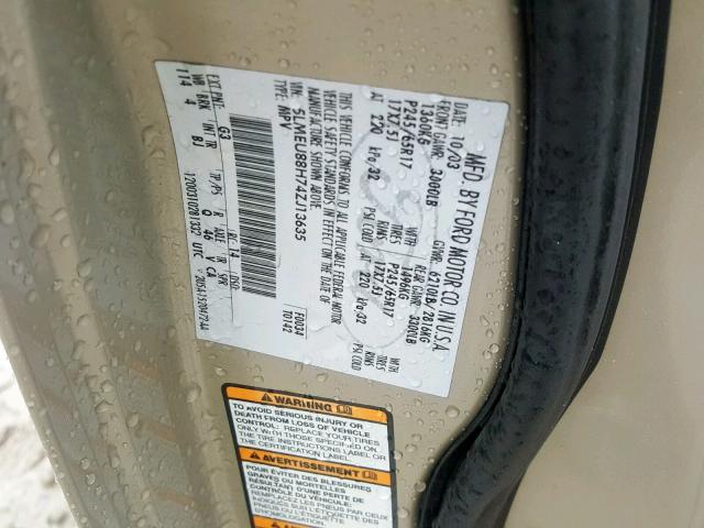 5LMEU88H74ZJ13635 - 2004 LINCOLN AVIATOR 棕色 照片 10