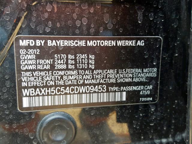 WBAXH5C54CDW09453 - 2012 BMW 528 XI BLACK photo 10