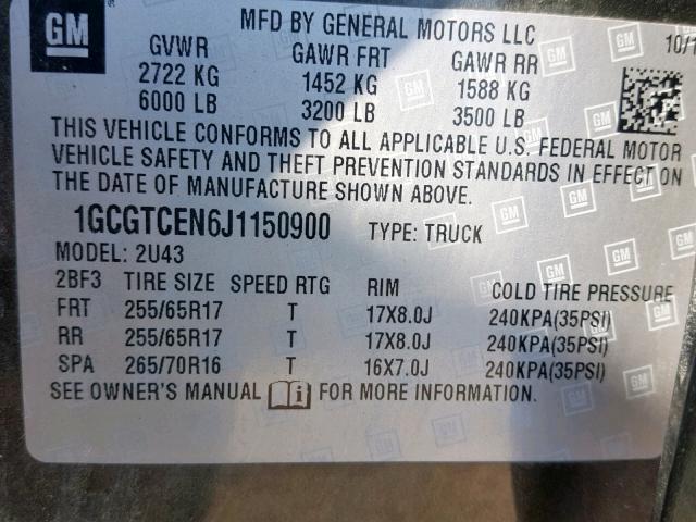 1GCGTCEN6J1150900 - 2018 CHEVROLET COLORADO L GRAY photo 10