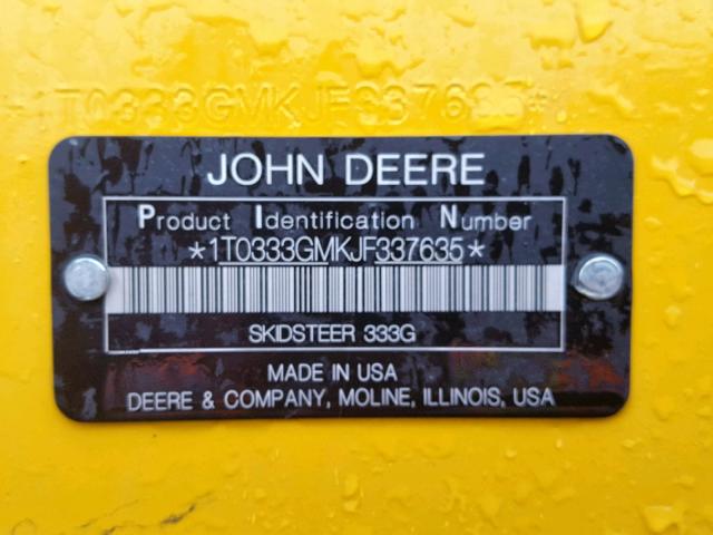 1T0333GMKJF337635 - 2018 JOHN DEERE 333G  YELLOW photo 10