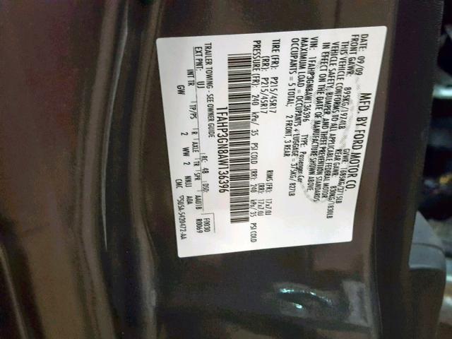 1FAHP3GN8AW136396 - 2010 FORD FOCUS SES GRAY photo 10