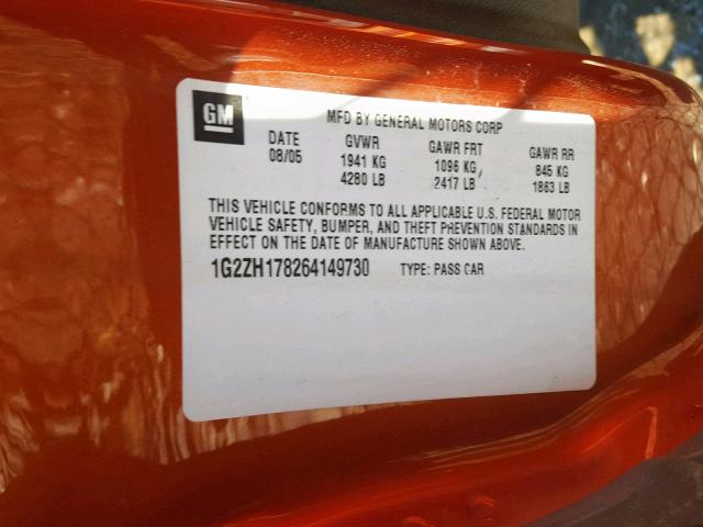 1G2ZH178264149730 - 2006 PONTIAC G6 GT ORANGE photo 10