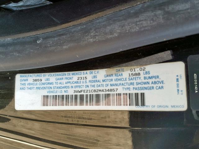 3VWFE21C82M434857 - 2002 VOLKSWAGEN NEW BEETLE Schwarz Foto 10