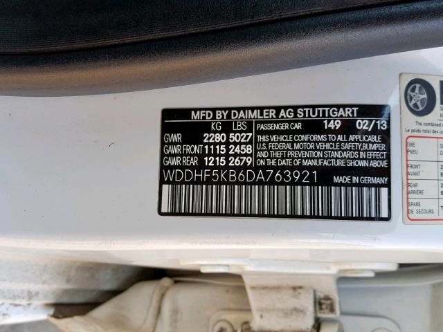 WDDHF5KB6DA763921 - 2013 MERCEDES-BENZ E 350 WHITE photo 10