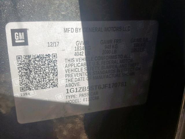 1G1ZB5ST6JF170781 - 2018 CHEVROLET MALIBU LS GRAY photo 10