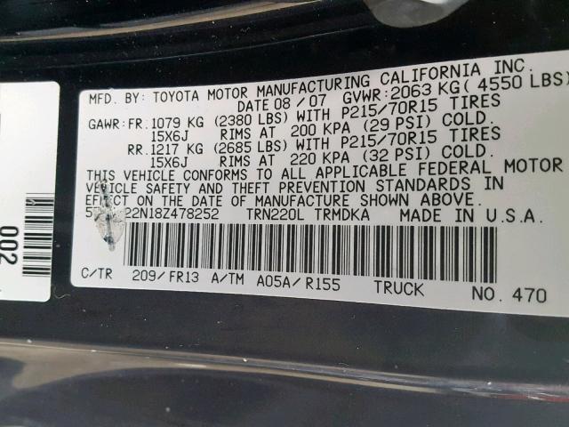 5TENX22N18Z478252 - 2008 TOYOTA TACOMA BLUE photo 10