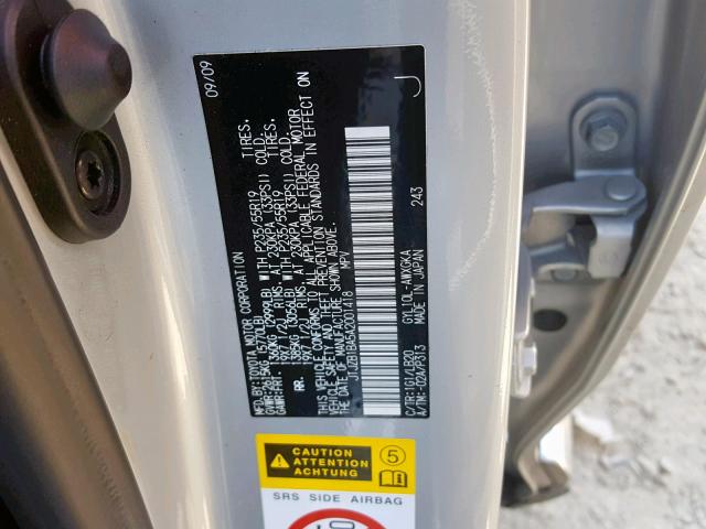 JTJZB1BA5A2001418 - 2010 LEXUS RX 450H SILVER photo 10