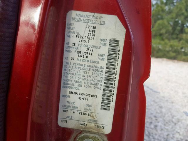 1N6SD11S9MC334029 - 1991 NISSAN TRUCK SHOR RED photo 10