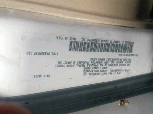 4S3BL676854211556 - 2005 SUBARU LEGACY GT WHITE photo 10