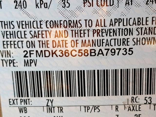 2FMDK36C58BA79735 - 2008 FORD EDGE SE SILVER photo 10