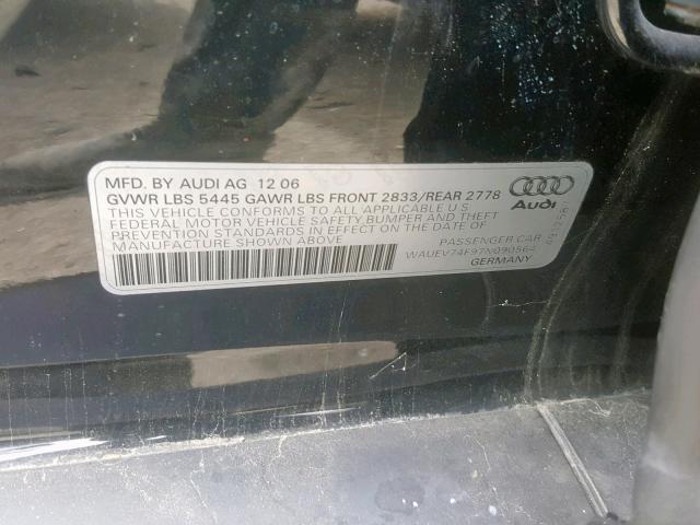 WAUEV74F97N090564 - 2007 AUDI A6 S-LINE BLACK photo 10