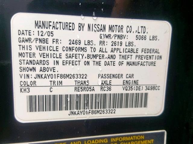 JNKAY01F86M263322 - 2006 INFINITI M35 BASE BLACK photo 10