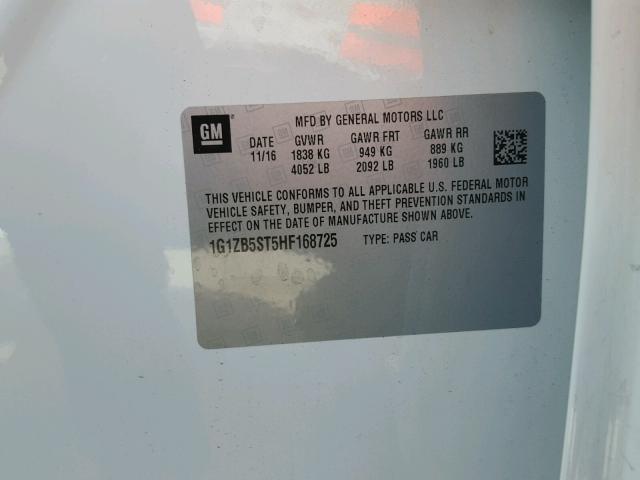 1G1ZB5ST5HF168725 - 2017 CHEVROLET MALIBU LS WHITE photo 10