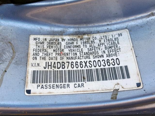 JH4DB7666XS003630 - 1999 ACURA INTEGRA GS SILVER photo 10