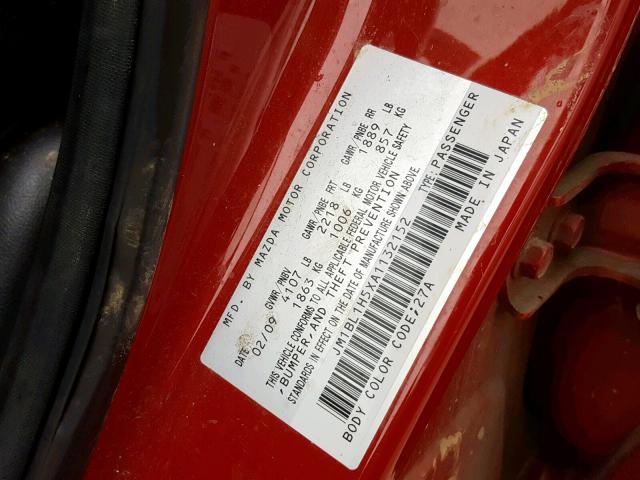 JM1BL1H5XA1132152 - 2010 MAZDA 3 S RED photo 10