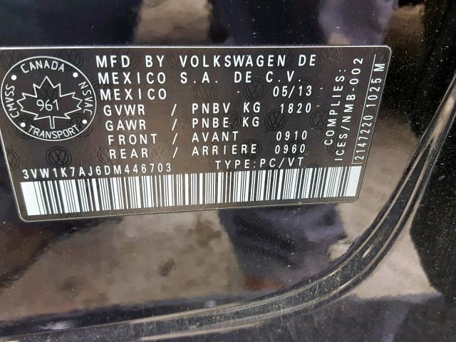 3VW1K7AJ6DM446703 - 2013 VOLKSWAGEN JETTA BASE 黑色 照片 10