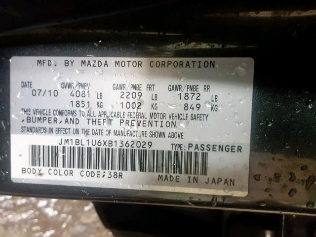 JM1BL1U6XB1362029 - 2011 MAZDA 3 S GRAY photo 10