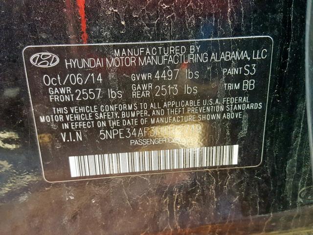 5NPE34AF3FH102749 - 2015 HYUNDAI SONATA SPO BLACK photo 10