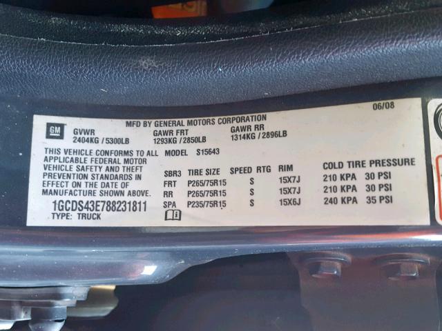 1GCDS43E788231811 - 2008 CHEVROLET COLORADO L GRAY photo 10