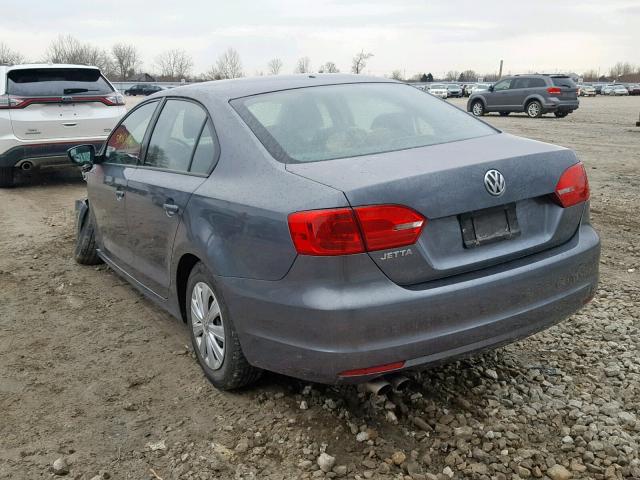 3VW2K7AJ6DM301553 - 2013 VOLKSWAGEN JETTA BASE GRAY photo 3