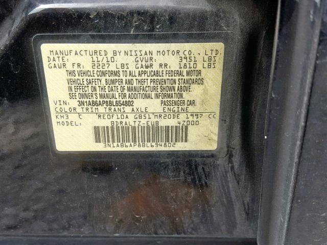 3N1AB6AP8BL654802 - 2011 NISSAN SENTRA 2.0 BLACK photo 10