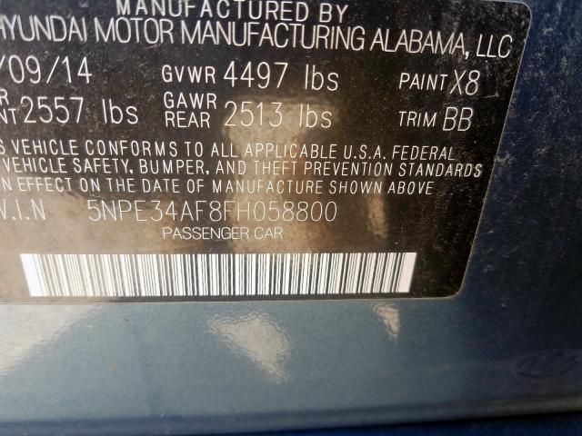 5NPE34AF8FH058800 - 2015 HYUNDAI SONATA SPORT  photo 10