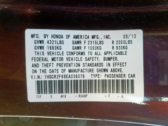 1HGCR2F89EA038079 - 2014 HONDA ACCORD EXL  photo 10