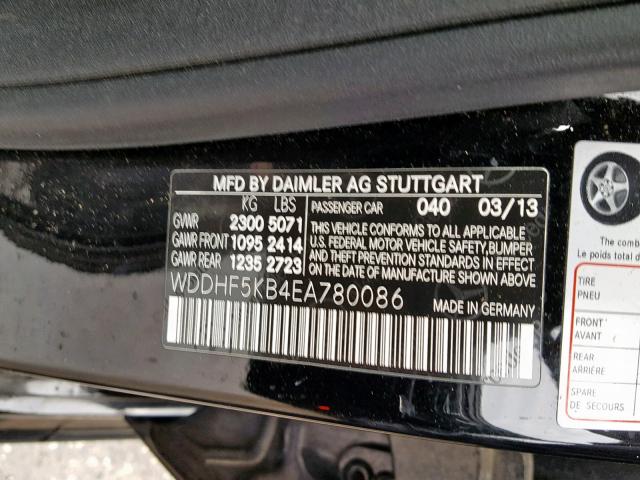 WDDHF5KB4EA780086 - 2014 MERCEDES-BENZ E 350 BLACK photo 10