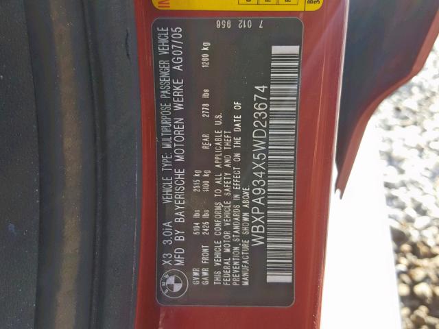 WBXPA934X5WD23674 - 2005 BMW X3 3.0I RED photo 10