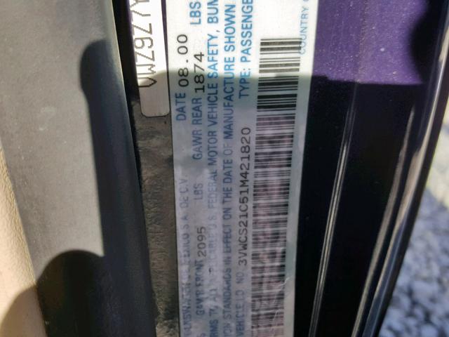 3VWCS21C51M421820 - 2001 VOLKSWAGEN NEW BEETLE BLUE photo 10