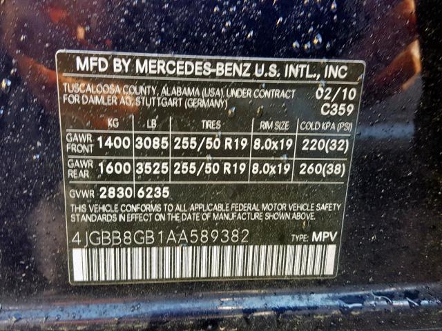 4JGBB8GB1AA589382 - 2010 MERCEDES-BENZ ML 350 4MA BLUE photo 10