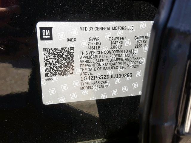 1G4ZP5SZ0JU139286 - 2018 BUICK LACROSSE E 黑色 照片 10