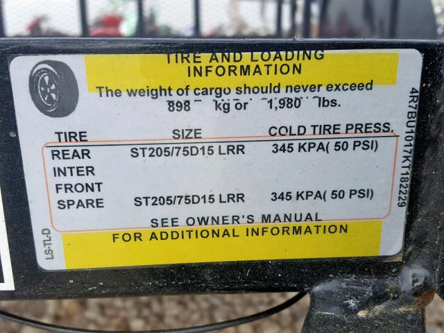 4R7BU1017KT182229 - 2019 UTILITY TRAILER 黑色 照片 10